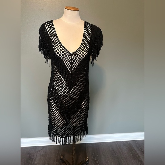 Vintage Havana Other - Crochet fringe black vintage Havana swim suit cover up